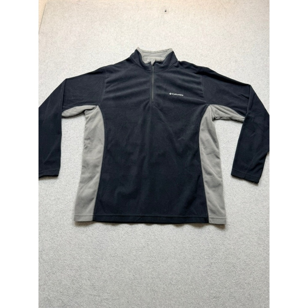 Columbia Mens XL Fleece Quarter Zip Pullover Black Grey Colorblock Mock Neck